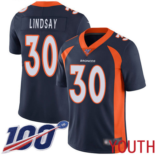 Youth Denver Broncos #30 Phillip Lindsay Navy Blue Alternate Vapor Untouchable Limited Player 100th Season Football NFL Jersey->youth nfl jersey->Youth Jersey